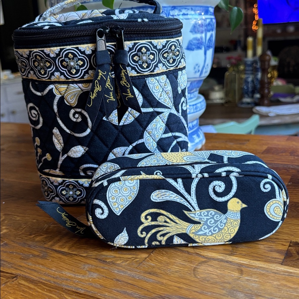 Vera Bradley "Yellow Bird" Cooler Keeper and Eye glass case black/gold